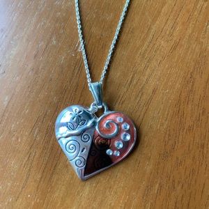 Silver and pink heart boho necklace